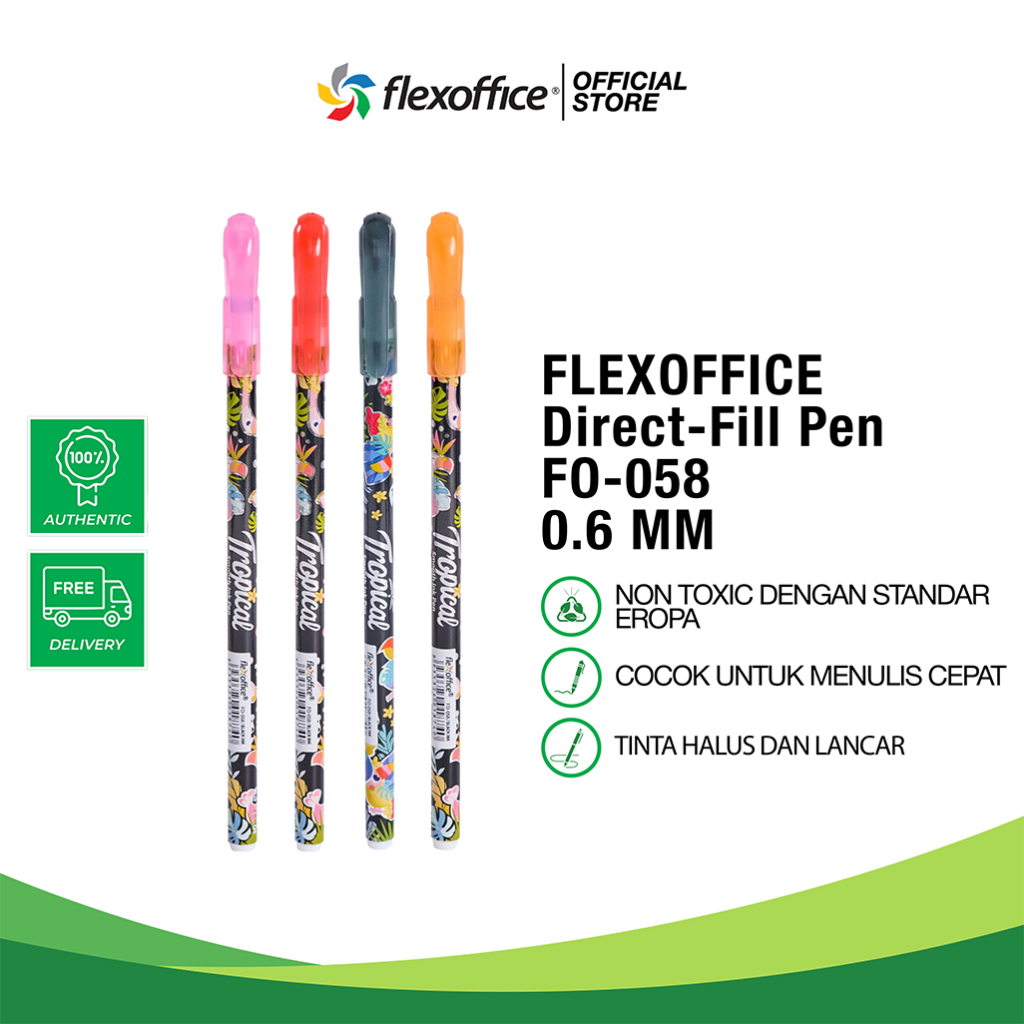 

FlexOffice Direct-Fill Pen FO-058 0.6mm tinta HITAM pen enak murah cocok nulis cepat kelas murid