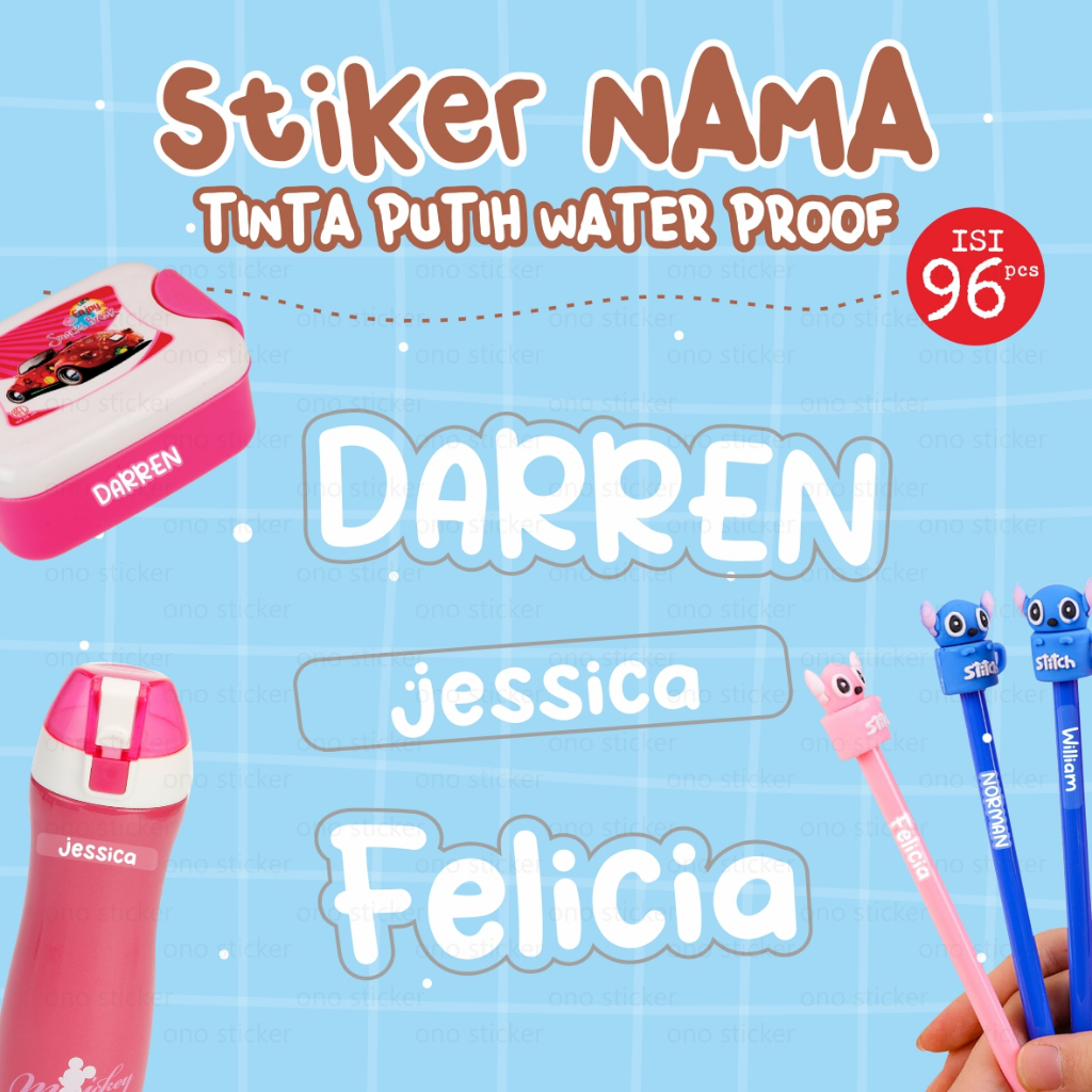 

Stiker Nama Waterproof Tinta Putih Anak Sekolah Pensil Pen Buku Anti air