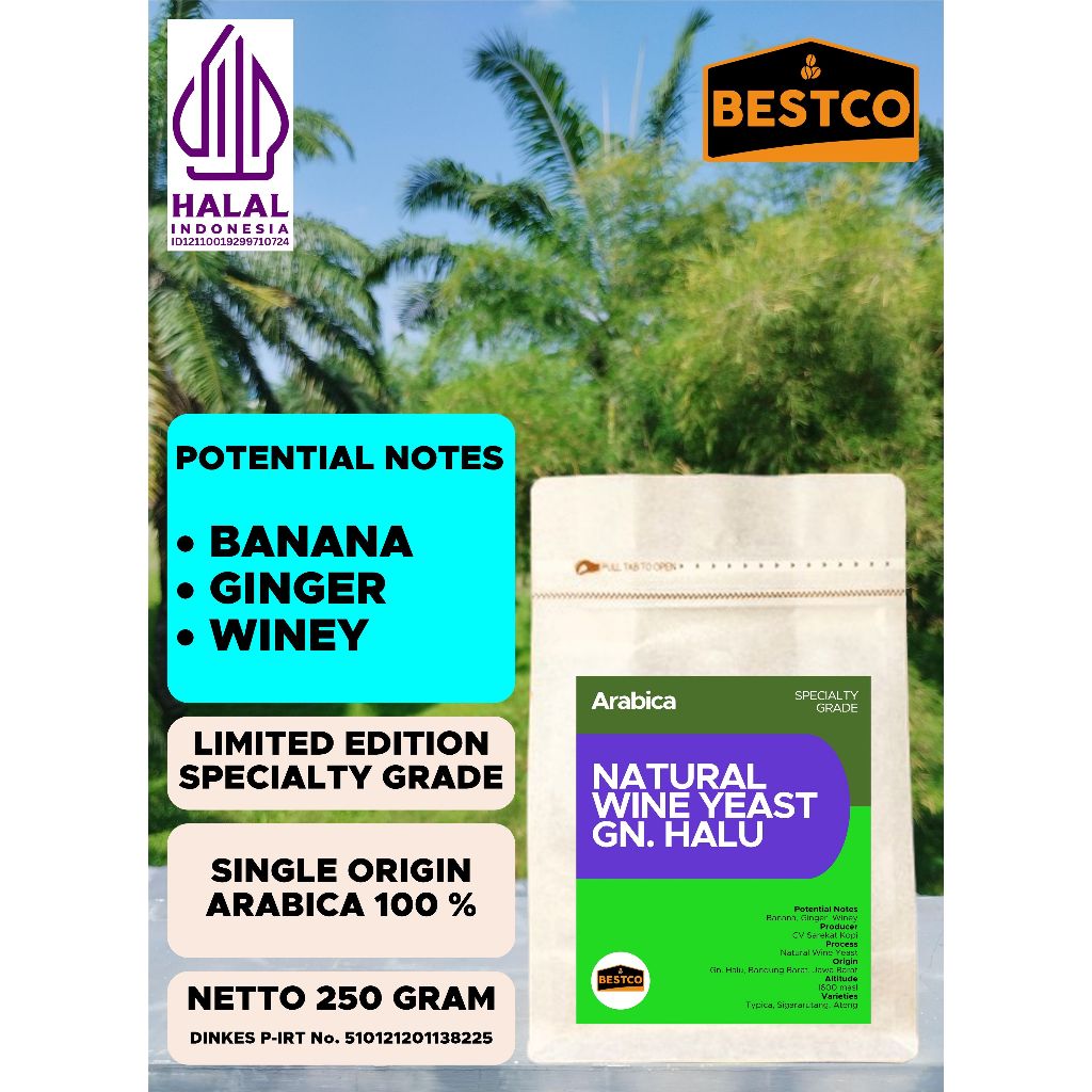 

Kopi Bestco Specialty Arabica Natural Wine Yeast Gunung Halu 250 gr