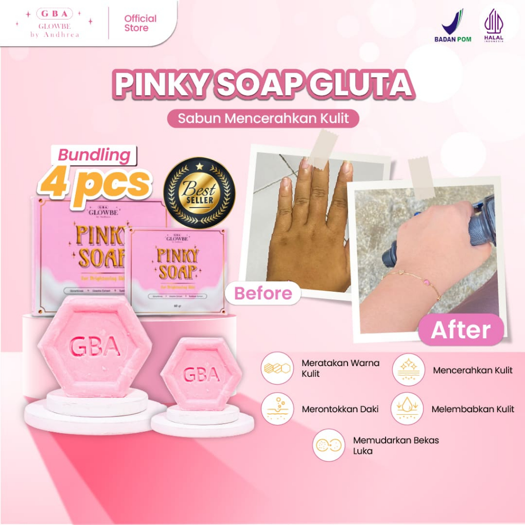 Glowbe Paket 4 Sabun Pinky Soap BPOM Original whitening soap sabun badan sabun muka sabun Pencerah