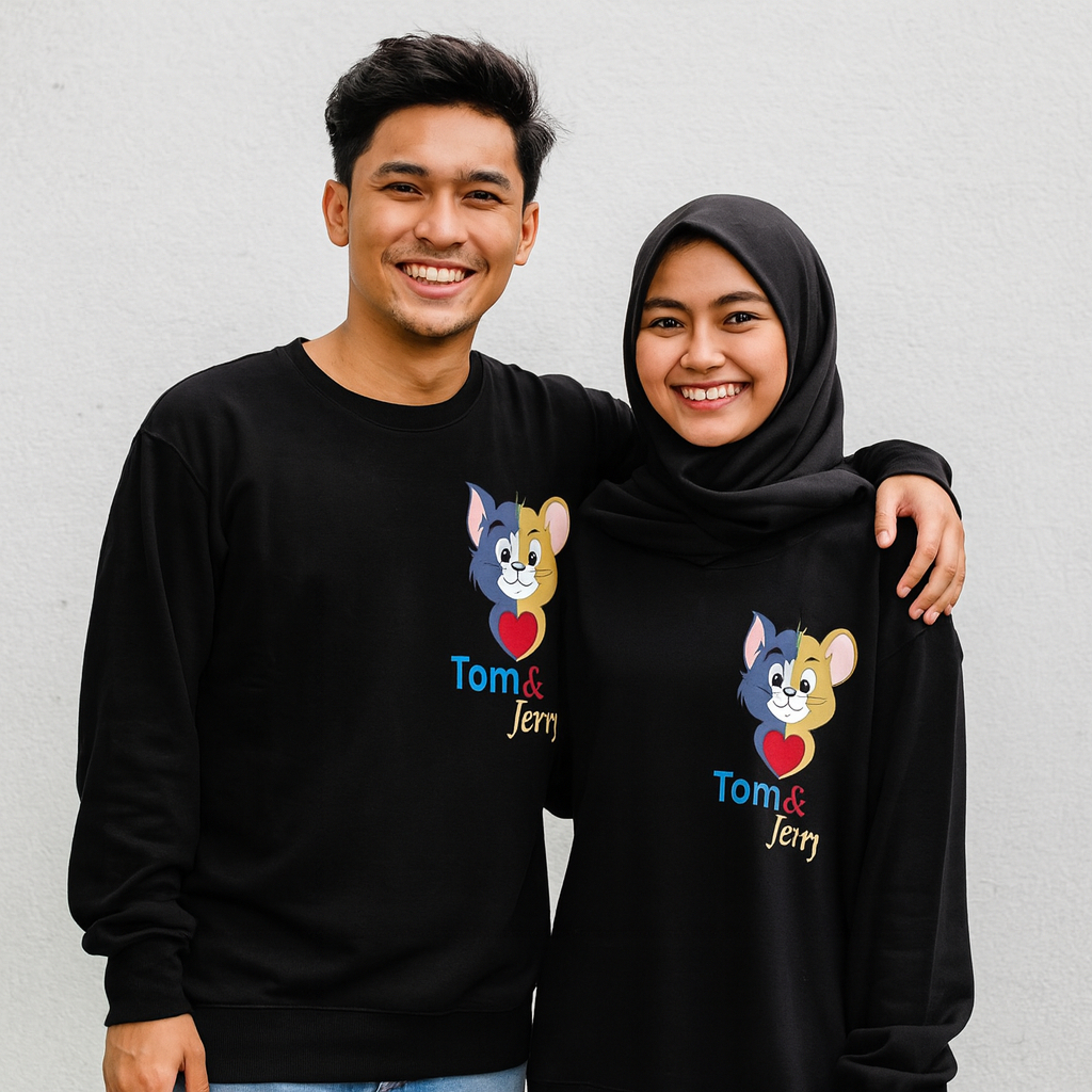 Sweater Crewnack Couple-Sweater Couple Tom & Jerry-Baju Pasangan Kekinian Dan Terlaris