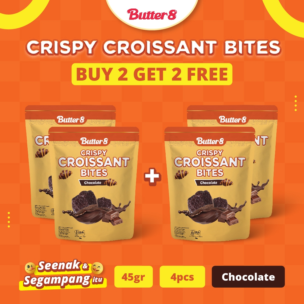 

[ BUTTER8 - EXCLUSIVE LAUNCH] BELI 2 pcs GRATIS 2 pcs Crispy Croissant Bites Chocolate 45gr - Snack Premium Kekinian Ready to Eat