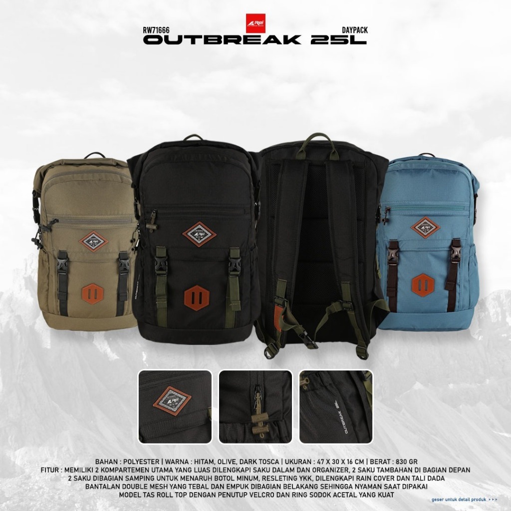 Tas Ransel Arei Outbreak 25L + Rain Cover  Daypack Laptop Unisex Arei Outdoorgear