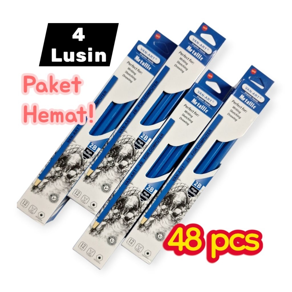 

PAKET 48 pcs Dan 12 Pcs Pensil 2B Van-Art Metalic Blue/Pencils 2B/Van-Art Metalic Colors/Alat Tulis/Pencils