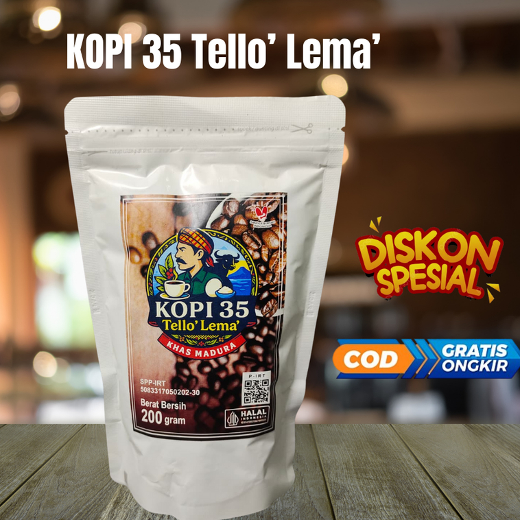 

KOPI 35 TELLO' LEMA' - KOPI KHAS MADURA 200 GR | KEMASAN POUCH | KOPI BUBUK HITAM | KUALITAS PREMIUM & HARGA TERJANGKAU | KOPI SEGAR DAN NIKMAT