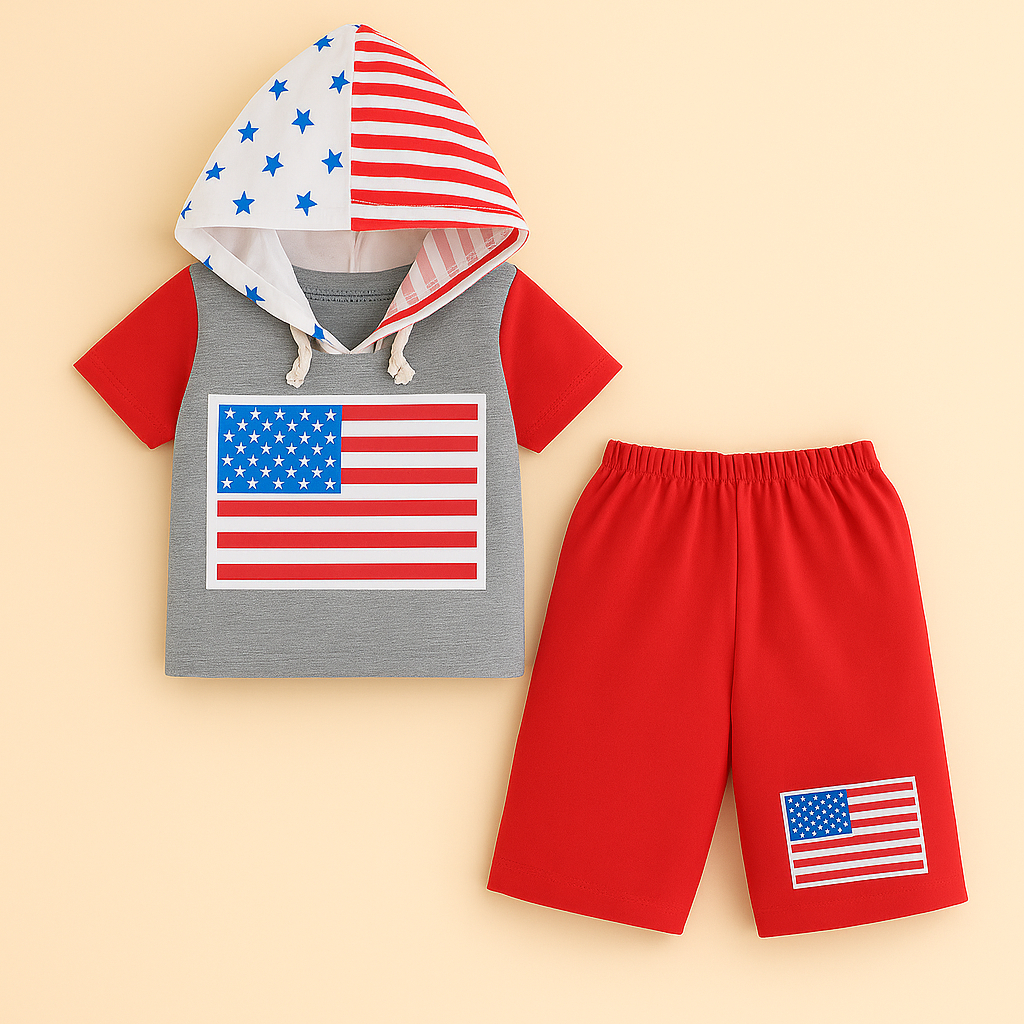 Little Manta Setelan American Style Cotton Blend Usia 6 Bulan - 3 Tahun Patriotic Theme Unisex