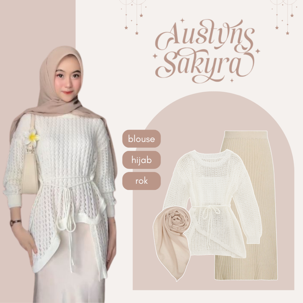 Setelan Baju One Set Atasan Blouse Rajut + Rok Span Plisket + Hijab Segi Empat | Kasual Look | DD34N
