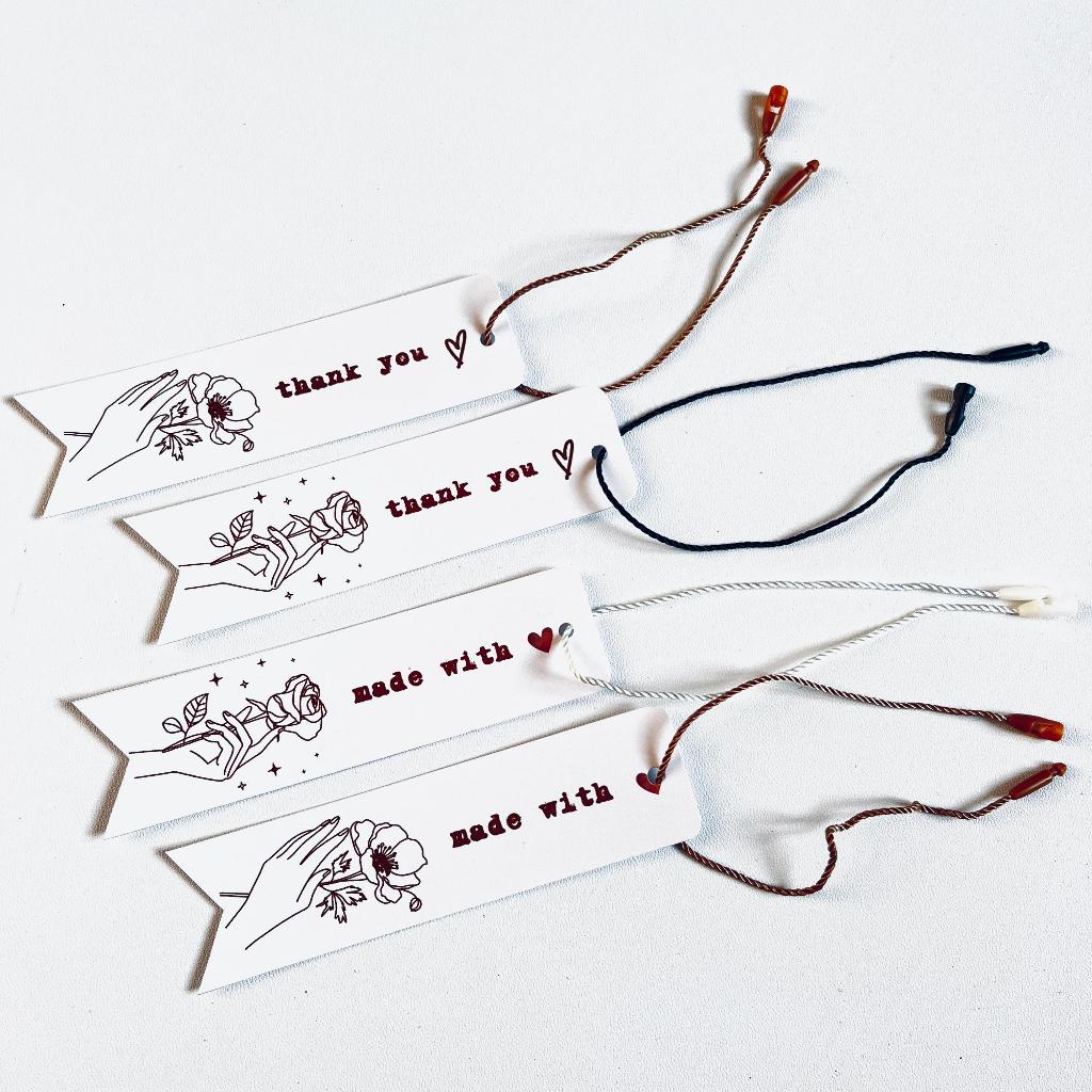 

[ , ] 10pcs Hangtag, Tag label Motif Bunga Thnak you dan Hand Madeuntuk Paperbag, Box dll