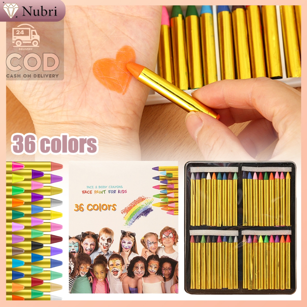 

Nubri COD 36 Krayon Wajah Anak Aman & Tidak Beracun (Non-Toxic) / Set Face Paint 36 Warna / Cat Tubuh yang Bisa Dicuci (Washable)