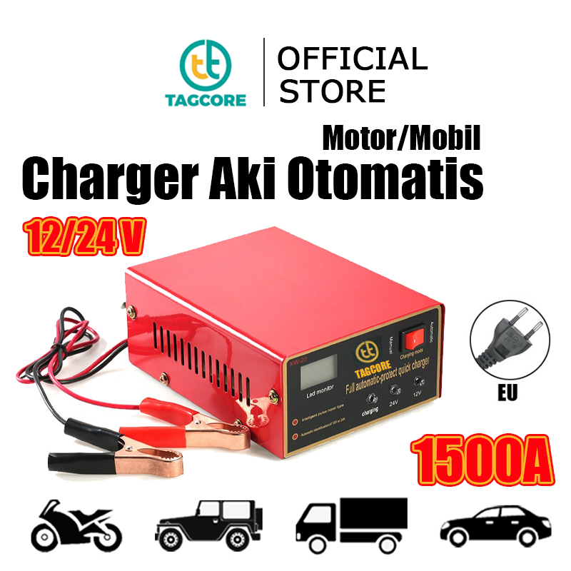 TAGCORE/Charger Aki Motor Mobil/1500A/Otomatis Accu Kering Dan Basah Lead Acid/Battery Charger Auto 