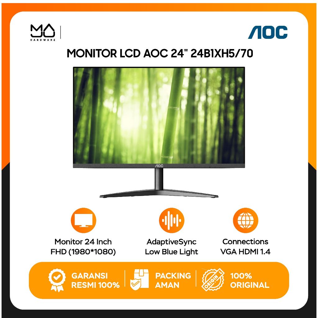 Monitor LED AOC 24B1XH5 24" IPS 1080p 75Hz VGA HDMI Vesa 75x75mm Audio - Garansi Resmi