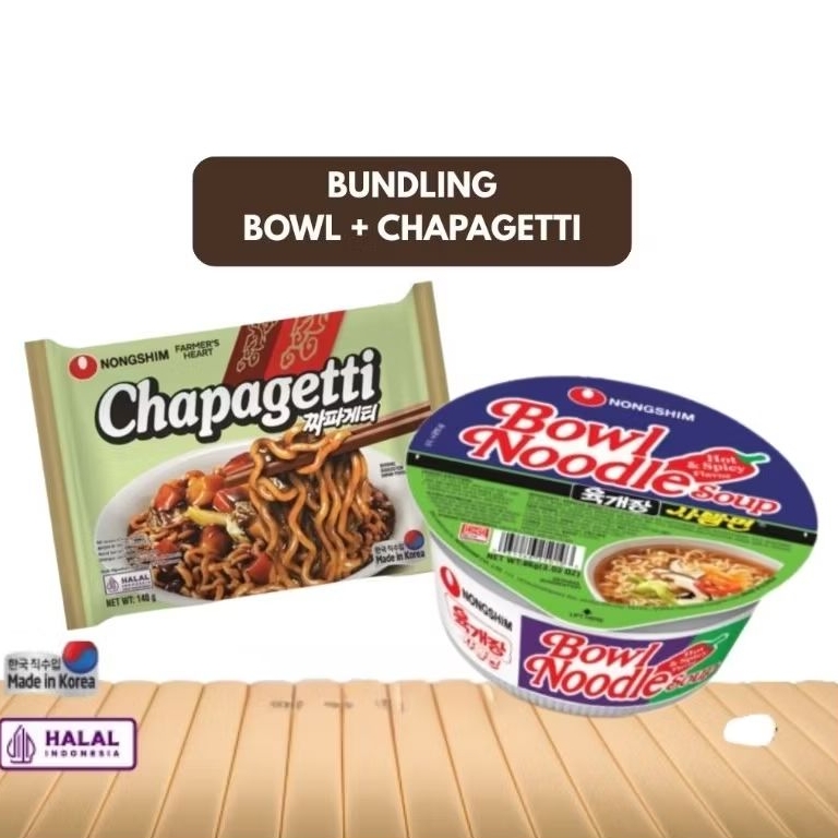 

[BUNDLING MIX] 1 PC BOWL NOODLE HOT SPICY + 1 PC CHAPAGETTI - MIE INSTAN [NONGSHIM - IMPORT KOREA]