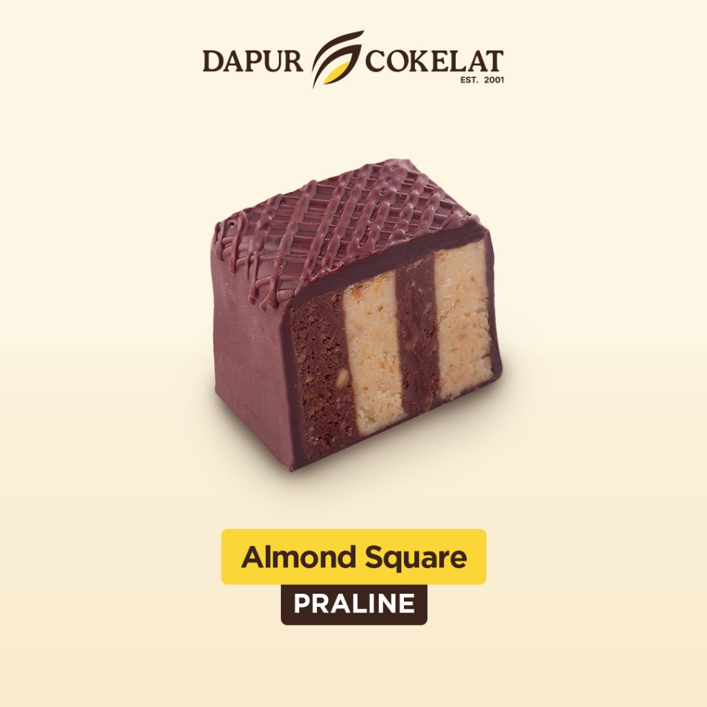 

DAPUR COKELAT - Almond Square Praline | Cokelat Almond Renyah dengan Dark Chocolate Premium Tanpa Pengawet dan Pemanis Buatan