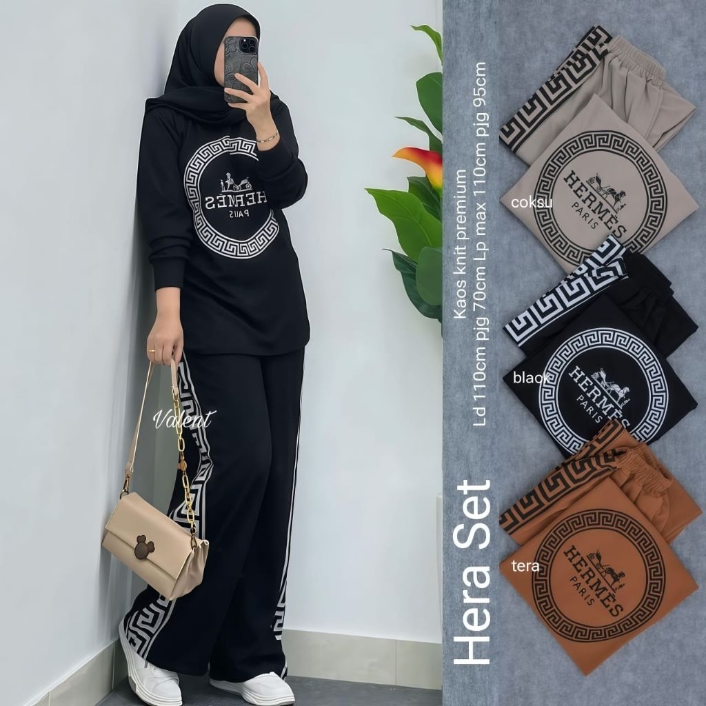 setelan kaos knit wanita terbaru Hera setelan celana kaos wanita kekinian
