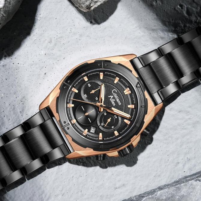 JAM TANGAN PRIA CRISTIANO AILLEN CA 8901 RANTAI STAINLESS STEEL CRONOGRAF WATER RESISTANT 3ATM