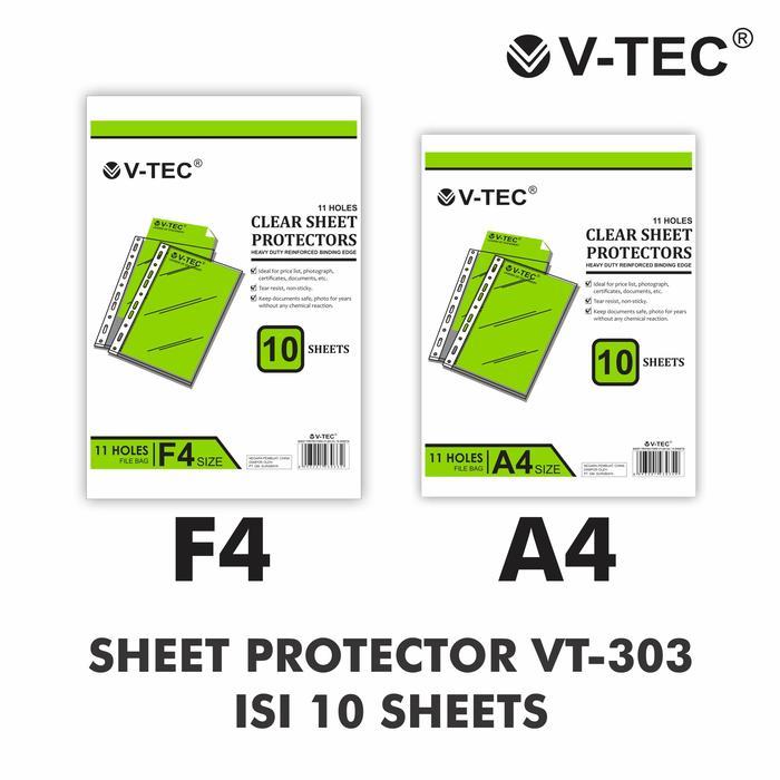 

V-TEC Kertas Pelindung Clear Sheet Protector VT-303 Isi 10 Sheets F4 A4