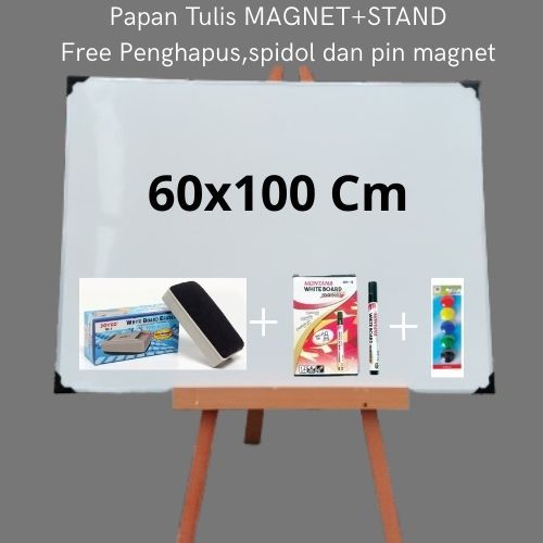 

Papan Tulis/White Board Magnet 60x100cm dan Stand 90cm free spidol+ penghapus dan pin