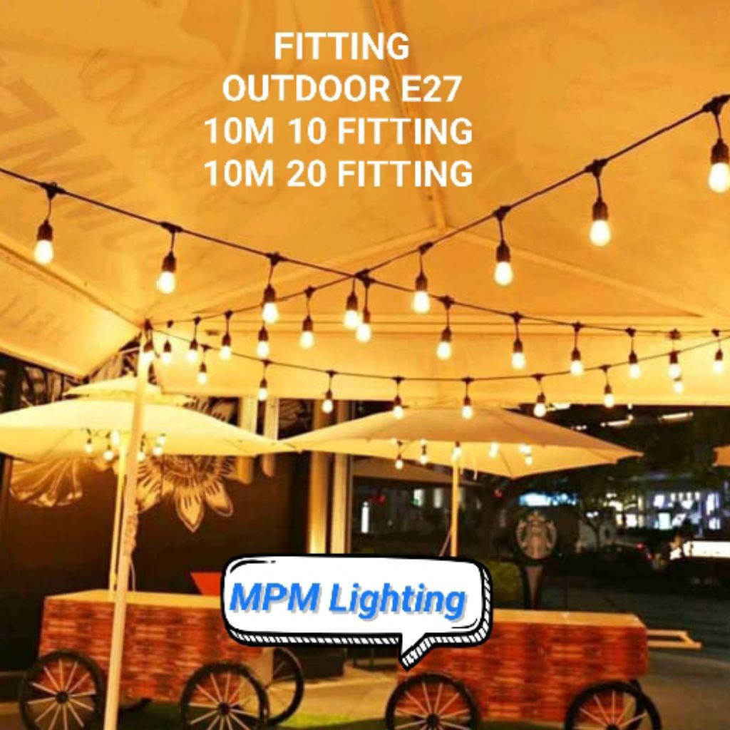 Fitting Gantung Outdoor 10M 10 Fitting 10M 20 Fitting E27/ Fitting Lampu/Lampu Cafe, Fitting Kabel O