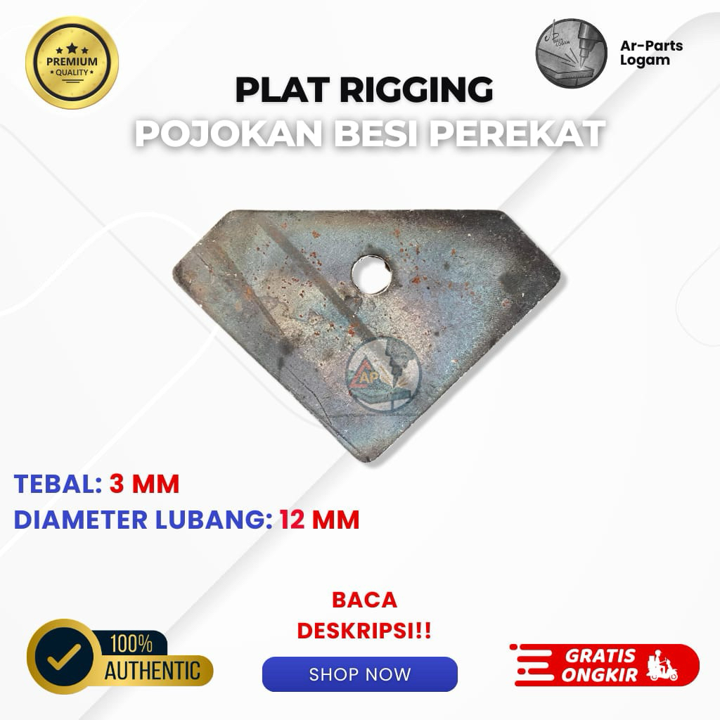 Plat Besi Rigging Pojokan Perekat 3mm Lubang 12mm – Bracket Besi Rak & Konstruksi