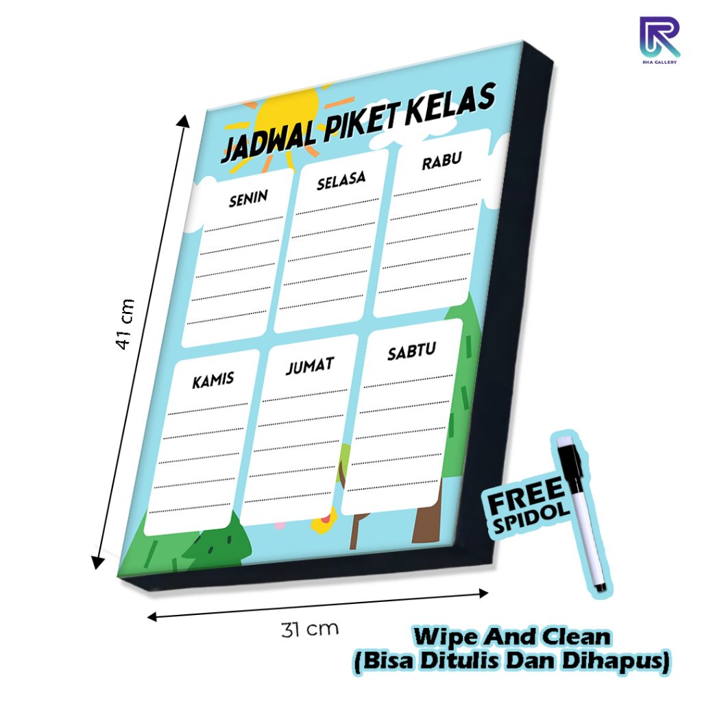 

RHA GALLERY Papan Tulis Kayu Sekolah Jadwal Piket Kelas Siswa Potrait Planner Schedule Board