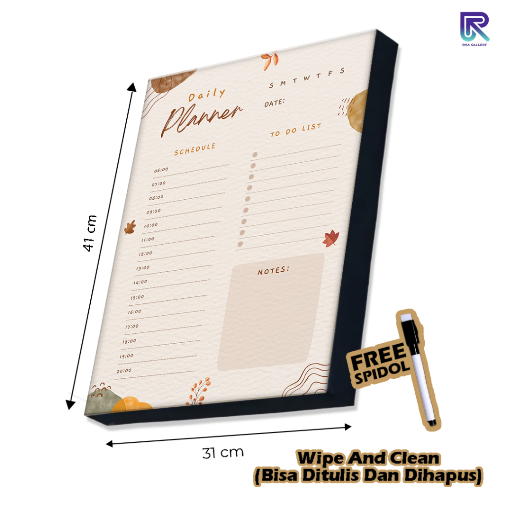 

RHA GALLERY Papan Tulis Kayu Daily Weekly Jadwal Harian Minimalist Planner Schedule Board 31x41 CM