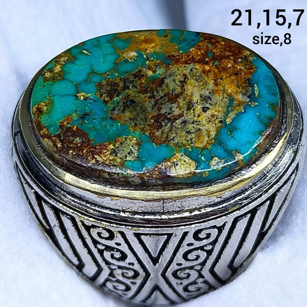 cincin batu akik asli pirus persi serat emas antik top hq natural (alsi alam)