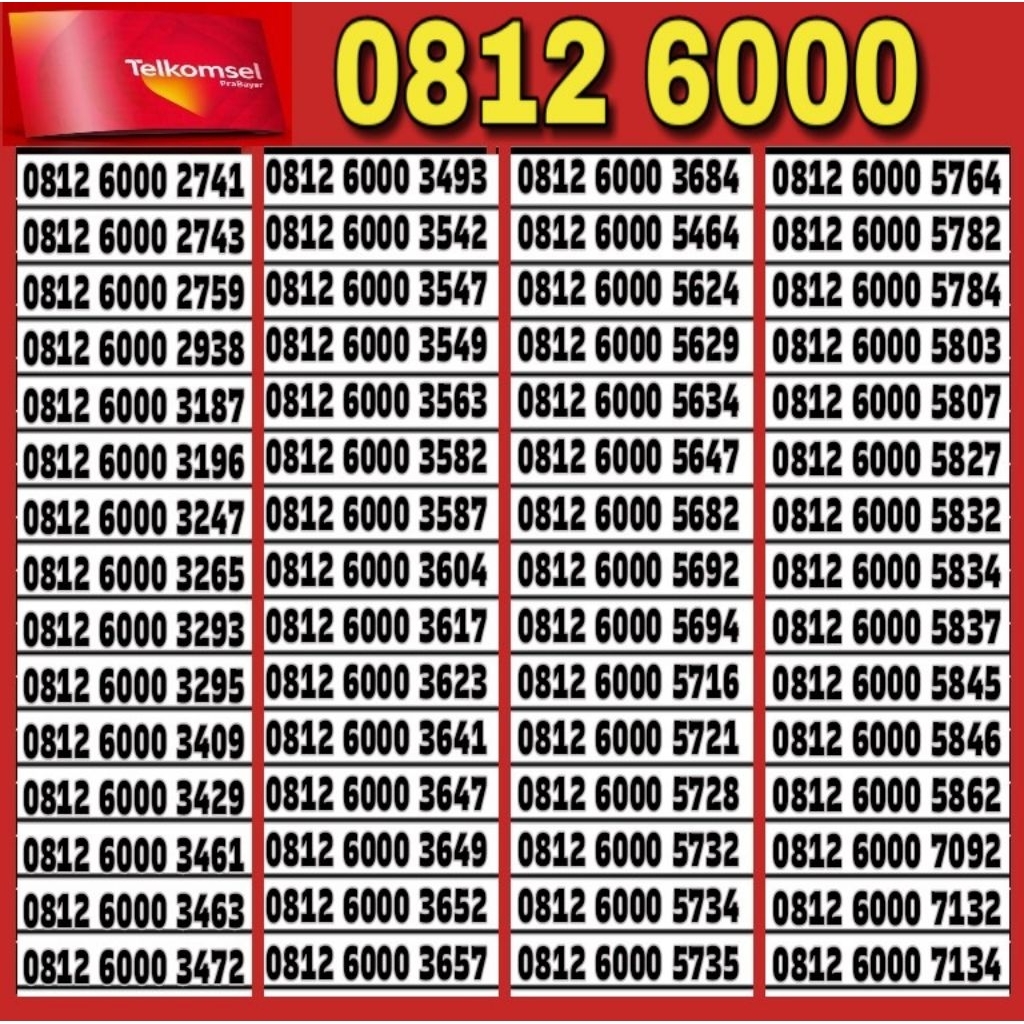 Nomor Cantik Telkomsel Simpati 4G Lte ( 6000 ) O812 6000 xxxx