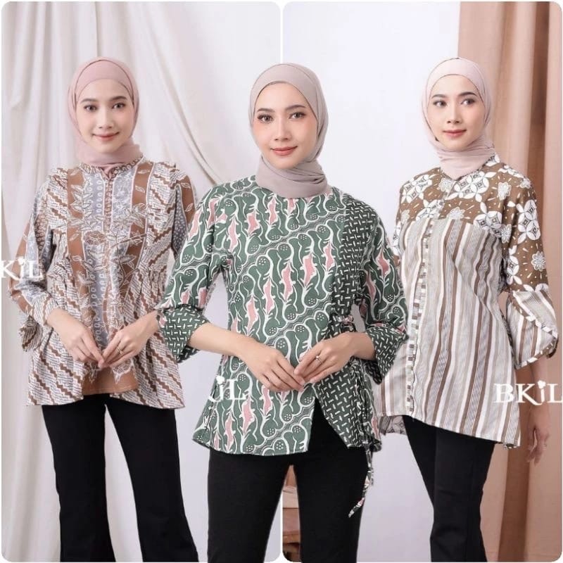 Atasan Blus Wanita Modern | Blouse Batik Kantor | Baju Batik Modern | Baju Batik Wanita