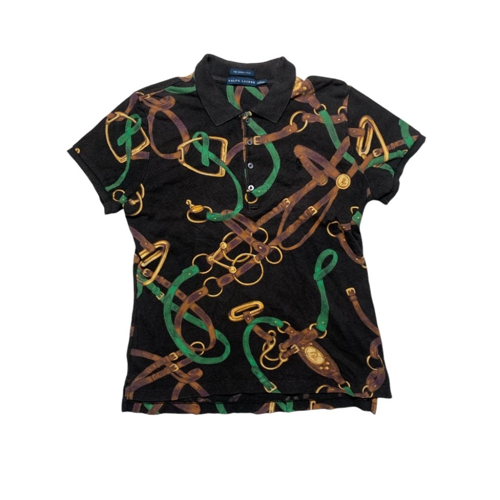 Baju Polo Ralph Lauren Equestrian Print size L fit S Wanita