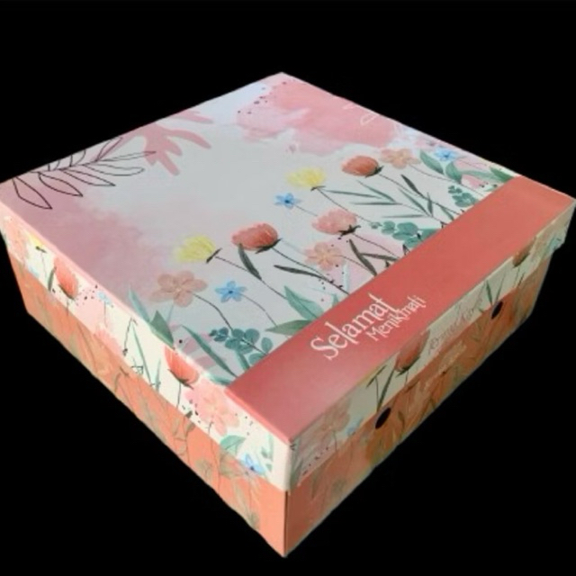 50 Pcs Dus Nasi/Dus Kue Motif Bunga Uk 18x18x7 || Kardus Nasi Motif ||
