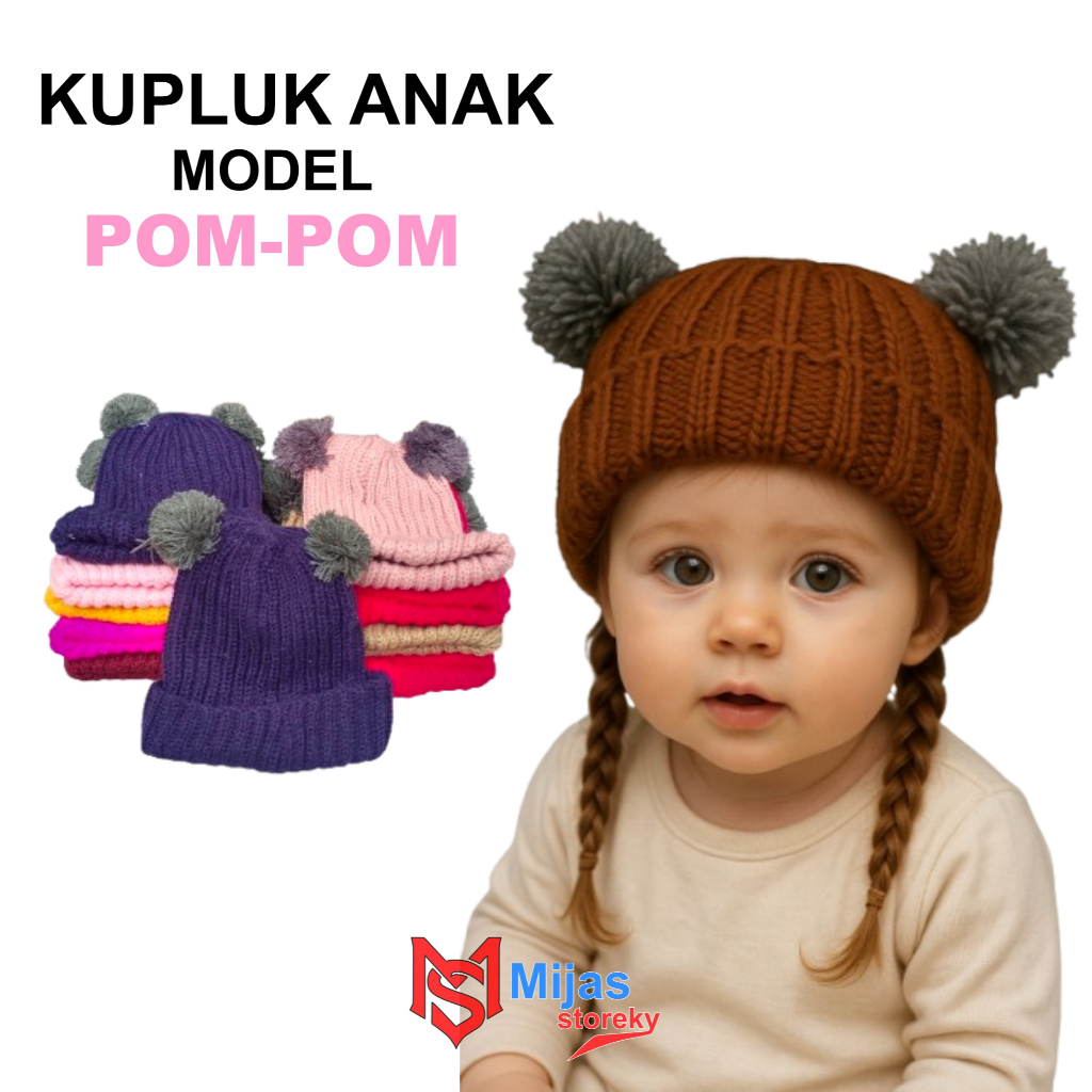 Kupluk Pompom Jambul 2 //kuplukAnak Request Nama Suka-Suka//Topi Rajut Bayi// Topi Rajut Pompom//Kup