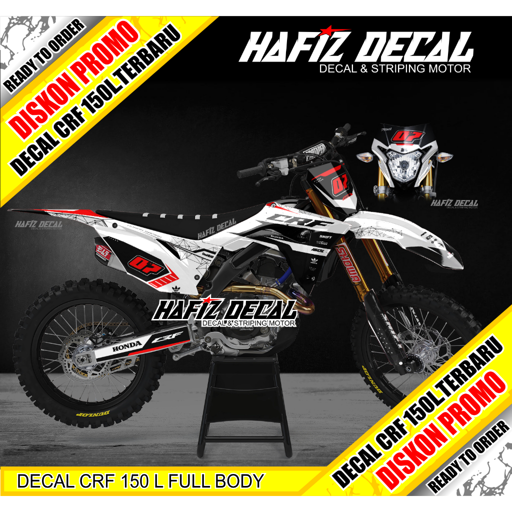 Decal CRF 150L Full Body Sticker Tahan Lama, DECAL CRF PUTH, DECAL CRF HITAM PUTIH, DECAL CRF PUTIH