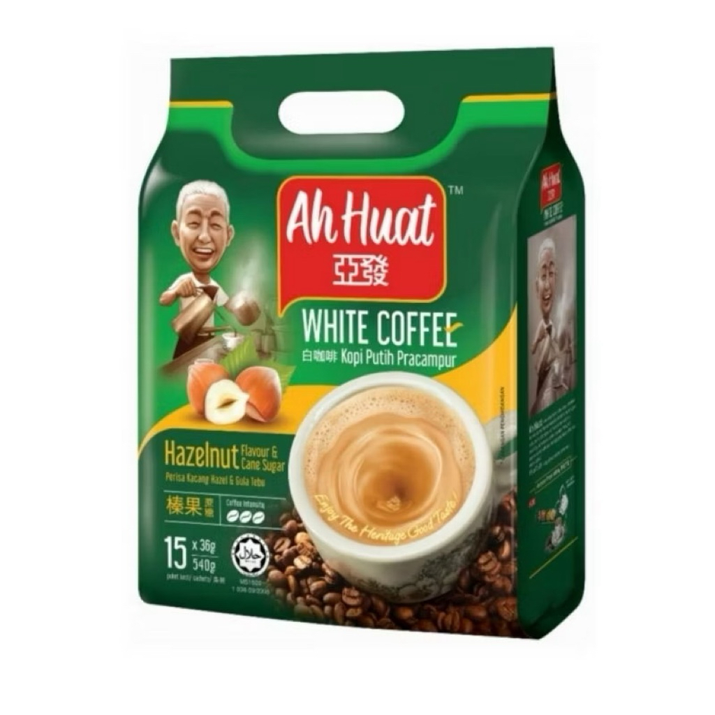 

Ah Huat White Coffee Hazelnut Flavour & Cane Sugar 36gr/sachet
