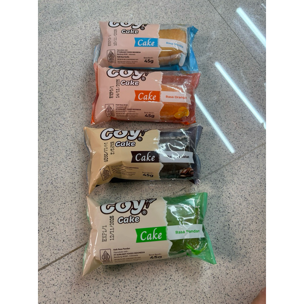 

Eceran/Satuan Coy Cake Lembut Coklat/Vanilla/Pandan/Orange 45gr