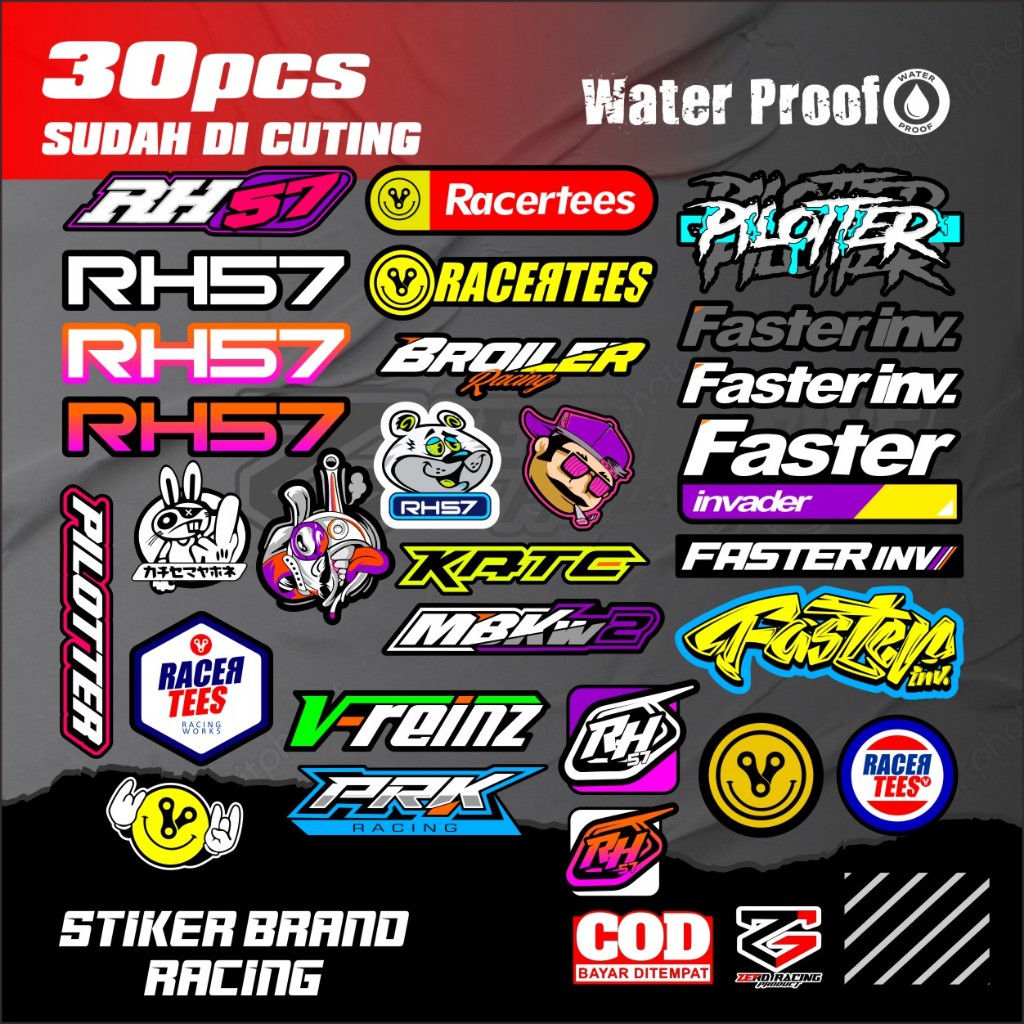 

Stiker paket 30pcs stiker brand racing stiker kata - kata brand stiker anti air