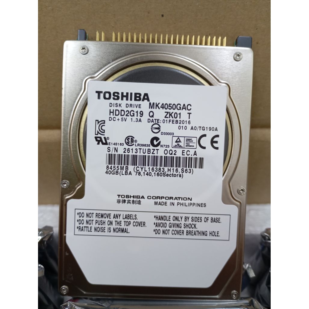 Hardisk IDE /ATA  40gb 2.5" Toshiba Baru ( untuk laptop lama / ps / mesin fotocopy)