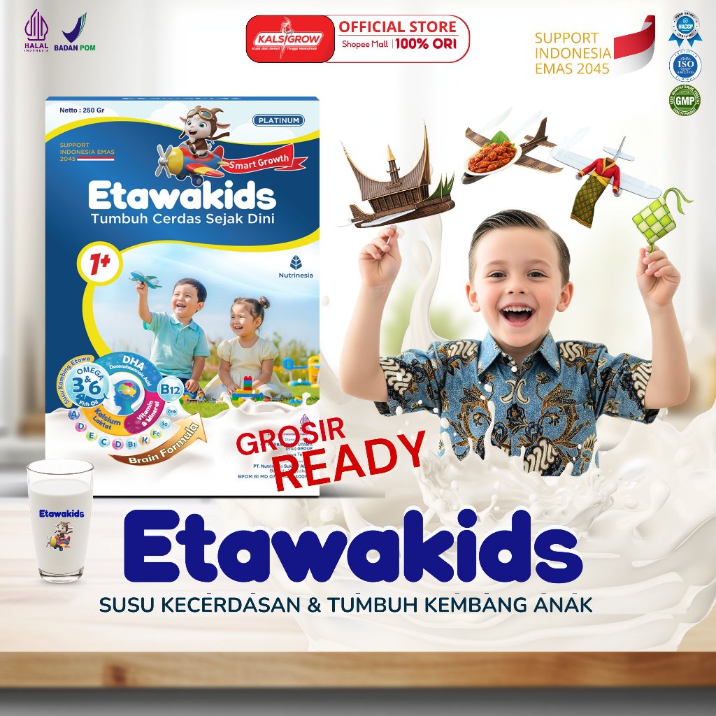 

Etawakids Platinum – Susu Etawa Anak Bantu Daya Tahan Tubuh & Pencernaan - Paket 1 Box Kemasan 250gr