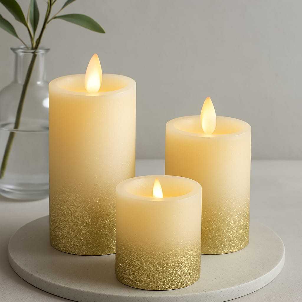 Lilin LED Glitter Romantis Pink Dan Gold Lilin Elektrik Dekorasi Kamar