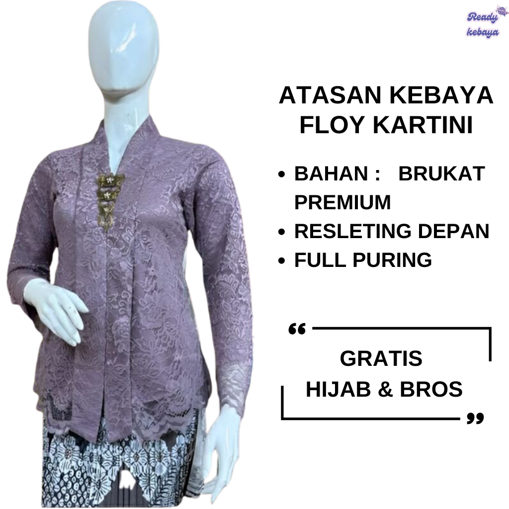 Atsan Saja Floy Kartini Gratis Hijab Dan Bros / kebaya kartini/ floy brokat / Kebaya Kartini Modern/