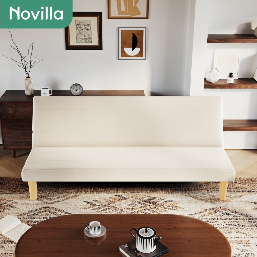 Novilla Sofa Bed Berbahan Kain Sofa Tidur 2In1 Kursi Santai Serbaguna Sofa 3 Seater Abu-abu/krem Rua