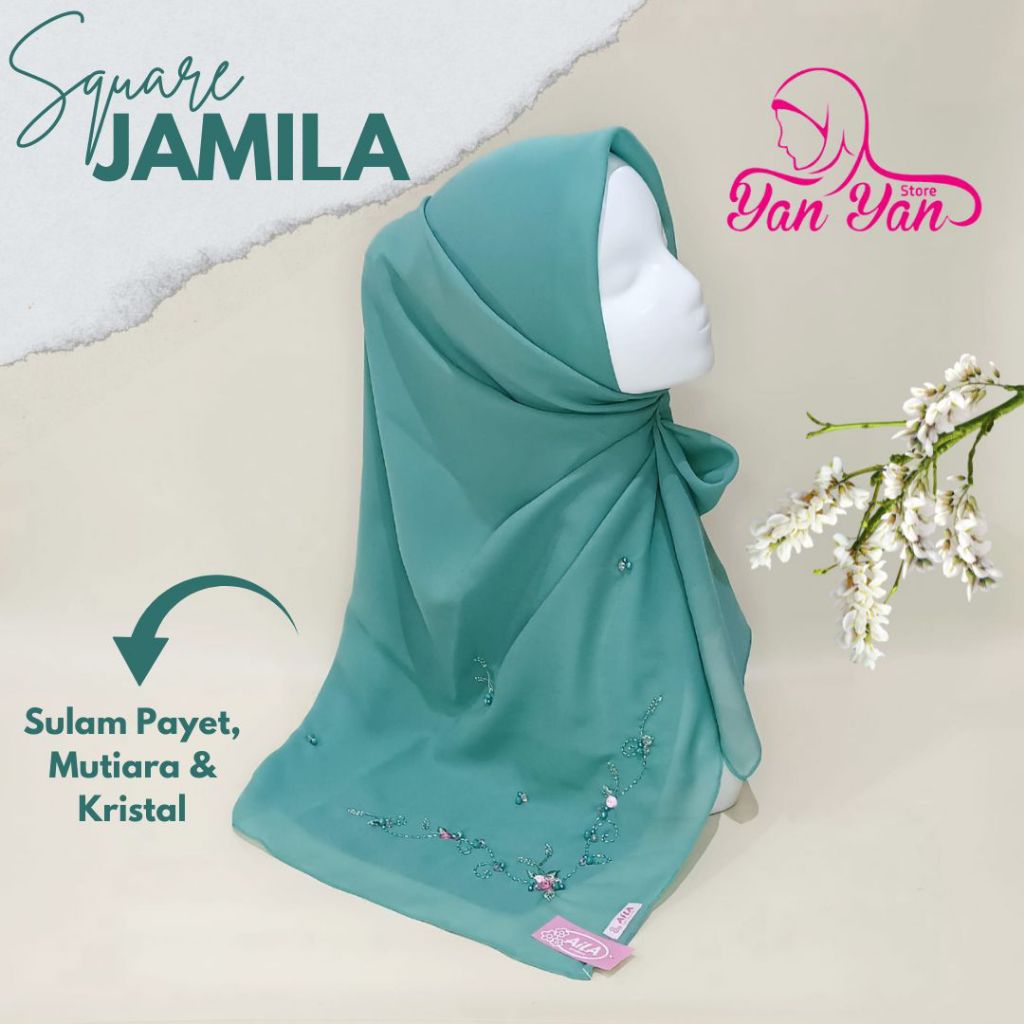 Jamila Square Original Segiempat Handmade By Aila Jilbab Sulam Payet Modern Anti Mleyot Terlaris Hij