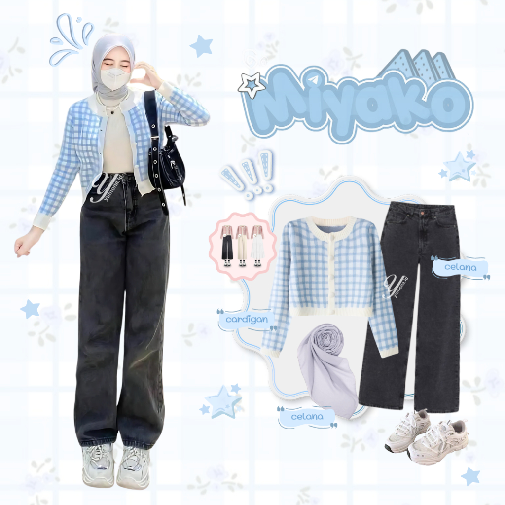 Miyako Set Baju Atasan Wanita Terbaru (Cardigan Rajut, Celana, Rok, Hijab) Remaja Korean Style - Z77