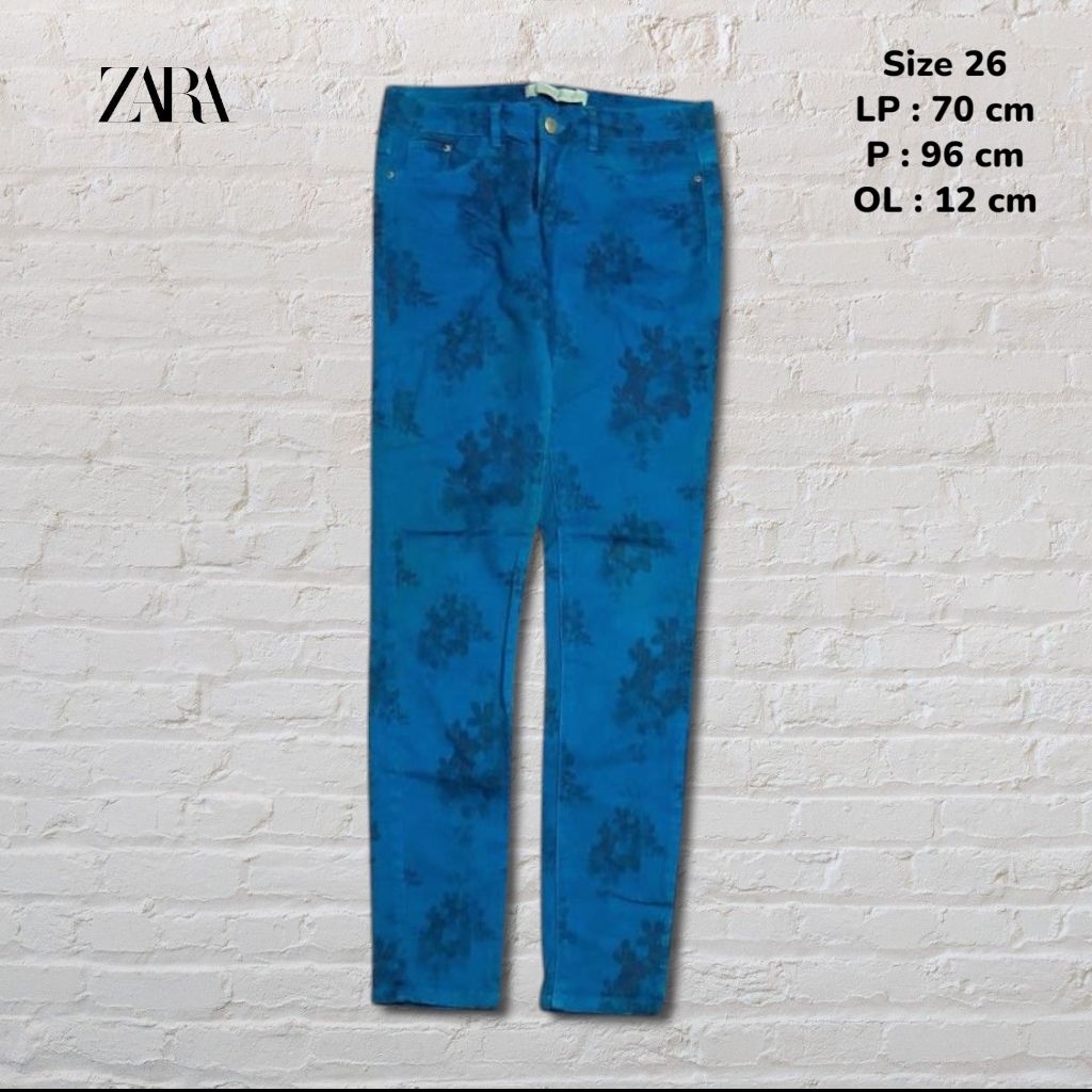 Size 26 Celana Panjang Jeans Zara Trafaluc Blue Floral Skinny fit Original Second Preloved #C2J127