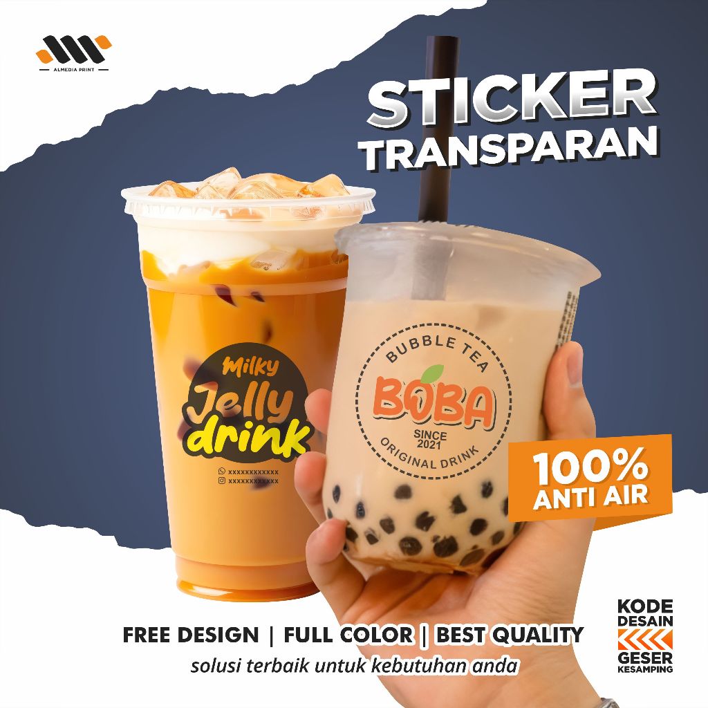 

Cetak Sticker Stiker Label Kemasan Transparan Custom Minuman Produk Makanan Kemasan (GRATIS DESAIN)