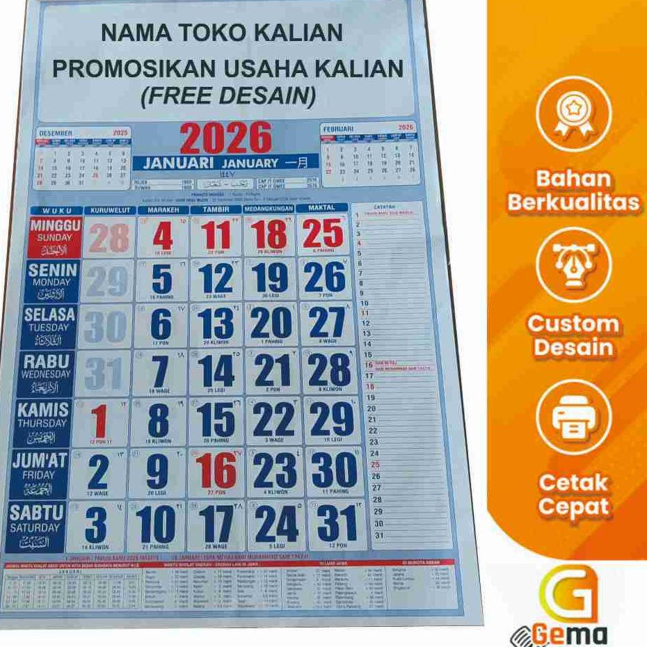 

#TERMURAH. KALENDER DINDING 2026 MURAH TAMBAH NAMA KOP TOKO KALIAN