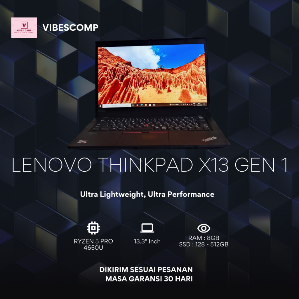 Lenovo Thinkpad X13 GEN 1 AMD Ryzen 5 Pro 4650U Ram 8GB SSD 512GB Layar 13.3"Inch Bergaransi