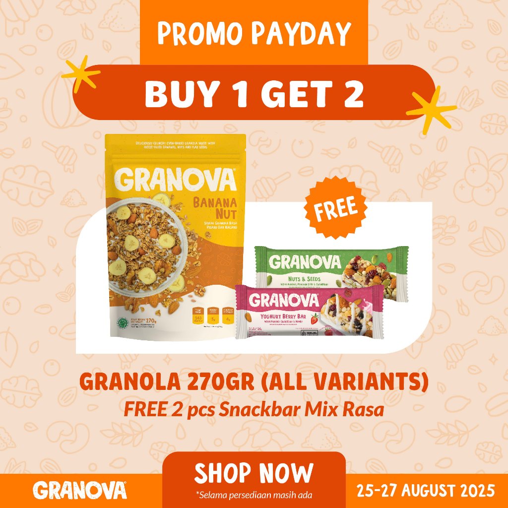 

Granova - Granola 270 gr x 1 pc (Honey Almond, Choco Cranberry, Berry White, Banana Nut) - Sereal, Sarapan Sehat, Halal