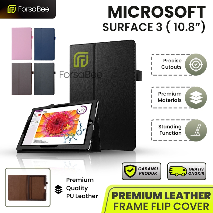 FORSABEE - Case untuk Microsoft Surface 3 Tablet 10.8 Inch Leather Flip Casing Book Cover Sarung Kes