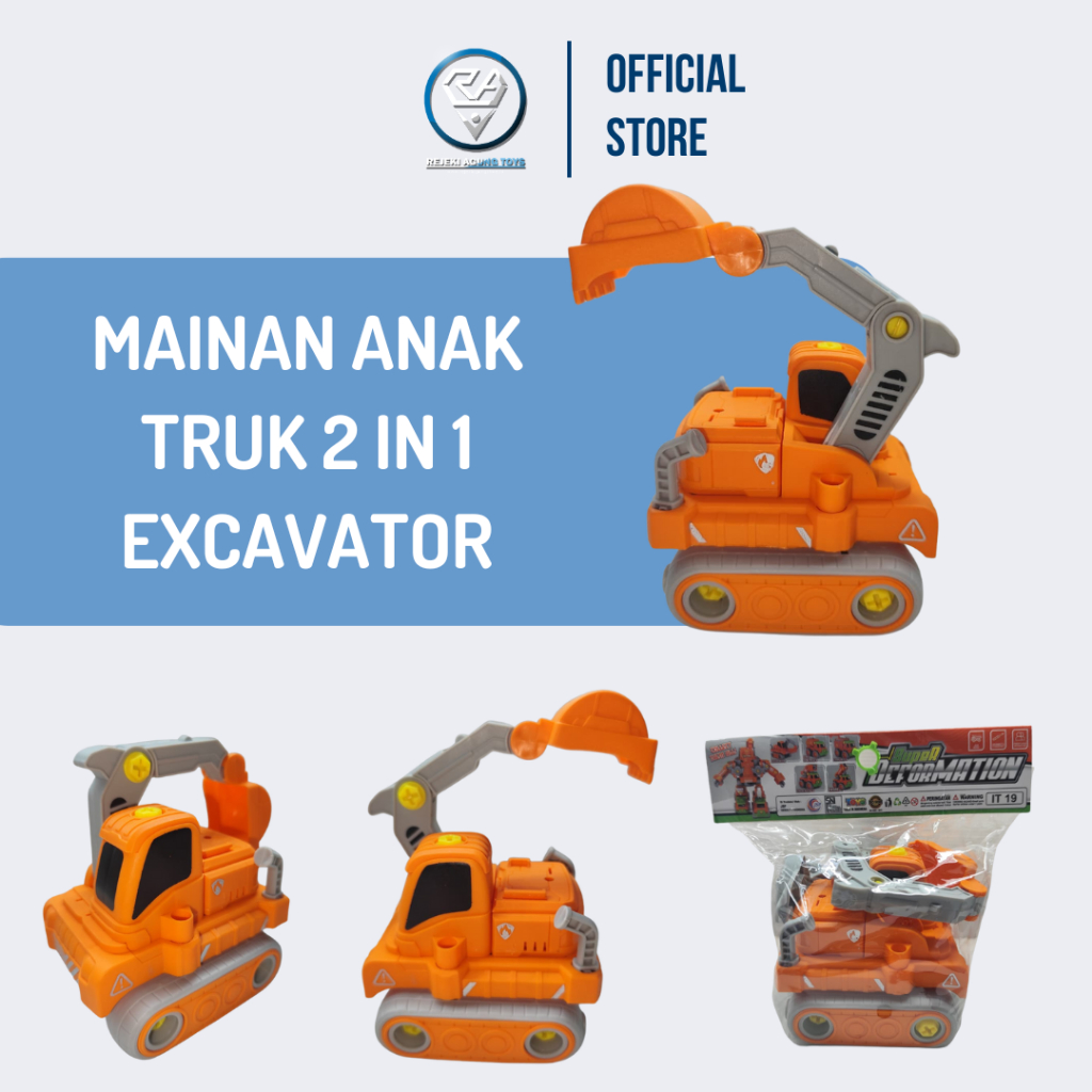 Mainan Anak DIY Truck Rakit Konstruksi Truk Jadi Robot Excavator Super Deformation 2In1 IT 19 Murah