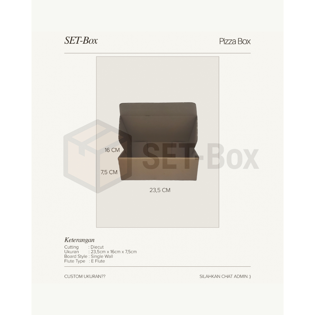 

SET-Box Kardus Model Pizza Box Diecut 23.5x16x7.5 cm Single Craft Coklat Natural Kraft Praktis Kokoh untuk Usaha Kuliner Take Away Hadiah Pakaian Aksesoris